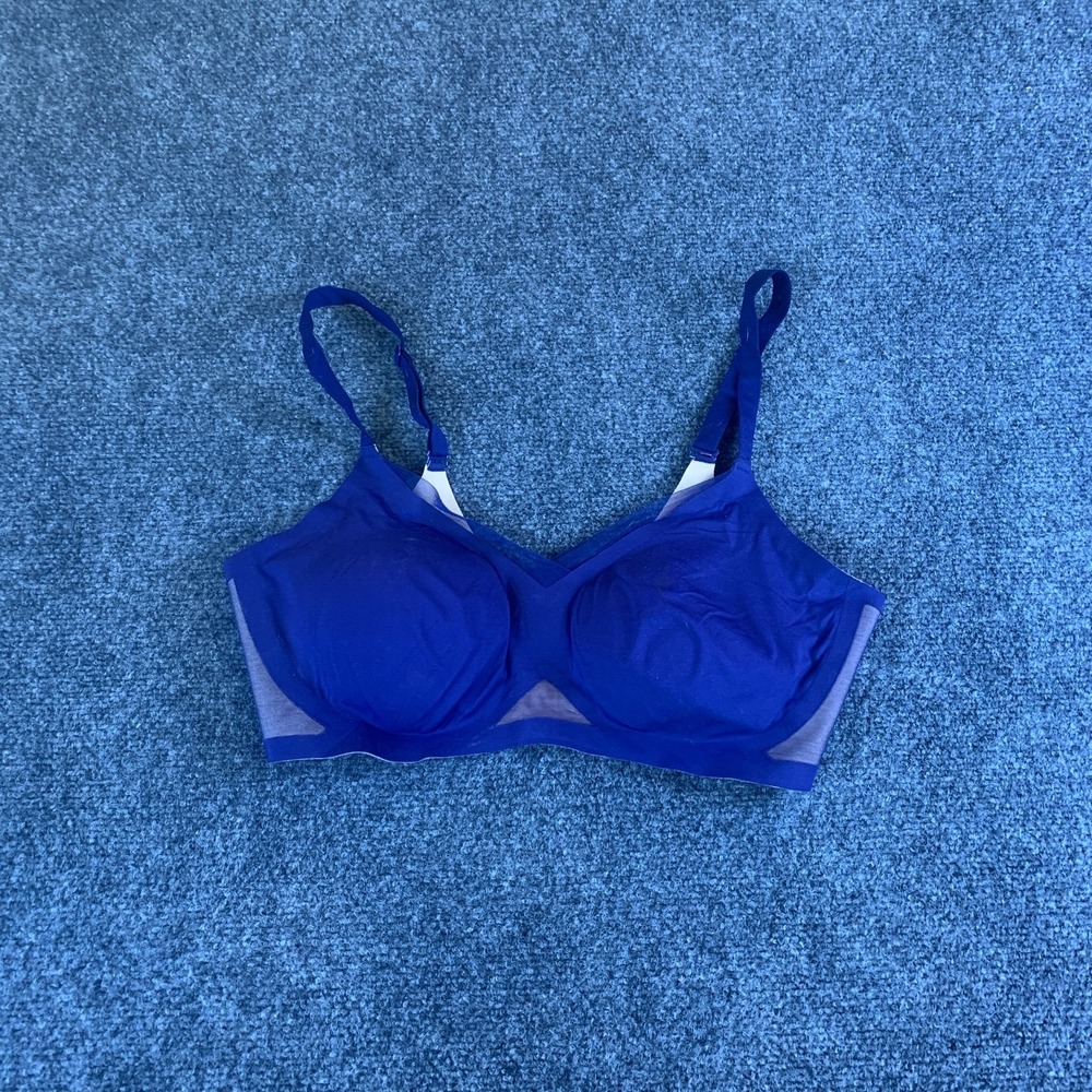 Honeylove Crossover Bra Women's Large Navy Blue Nylon Stretch Mesh Wireless